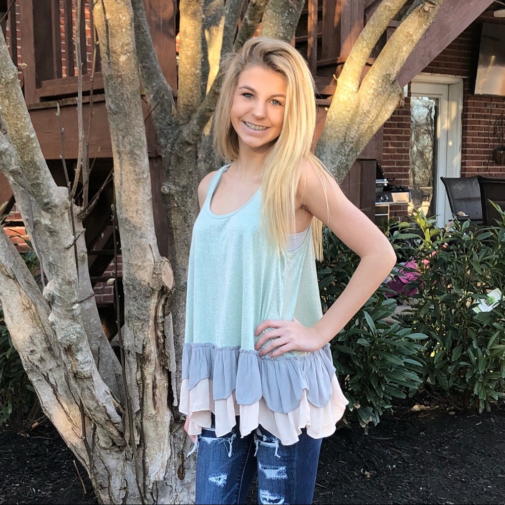 Umgee Racerback tank top with layered ruffled